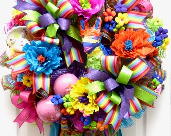 Fiesta Wreaths for front door, Cinco De Mayo, Deco Mesh Fiesta Wreath, Fiesta Decor, Rainbow Wreath, Fiesta San Antonio, Party Decor