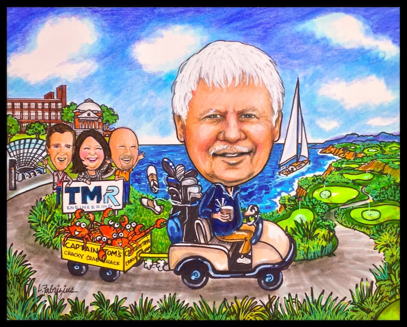 retirement for women retirement gift golfing caricature family caricature, retirement caricature Custom caricature retirement for men