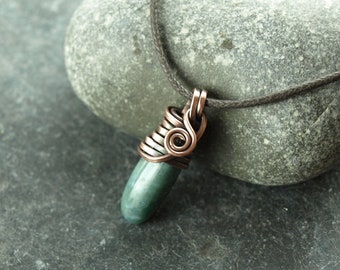 pendant,agate,green, copper jewerly