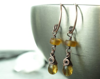 Earrings *AMBER*, earrings, antique copper, blackened, amber, matt, Celtic jewelry, Vikings