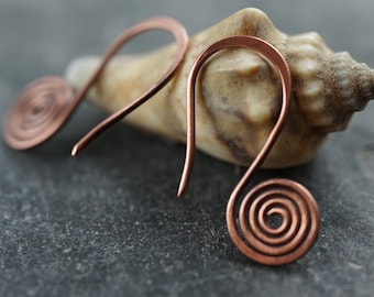 Earrings spiral, copper, copper jewelry earrings