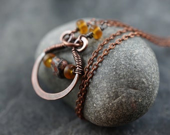 Copper pendant with chain, jasper, Viking jewelry, gift, Celtic