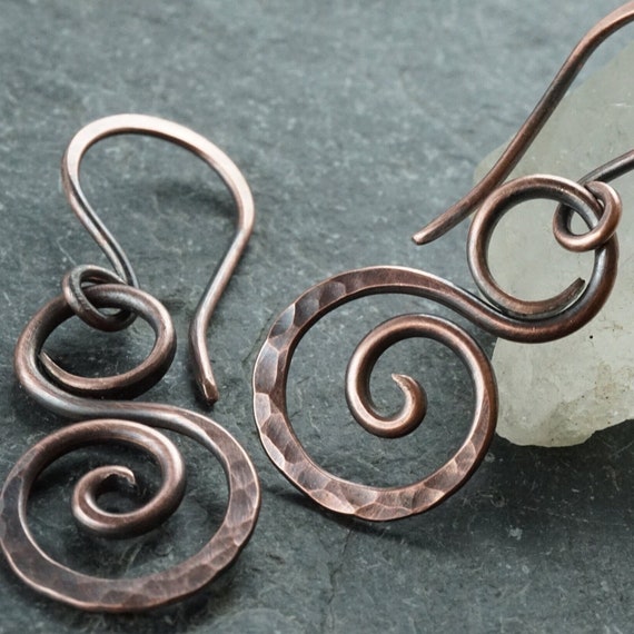 Kleine Ohrringe, Kupfer, Kupferschmuck,keltischer Schmuck, Spiralohrhänger,gehämmerter Schmuck,Wikinger,Ohrhänger,Spirale,Hammerschlag