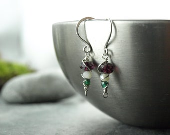 earrings, Silver,drops,bordeaux, white, petrol glasbeads