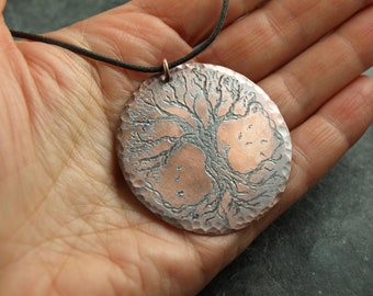 copper pendant with tree od life, handmade