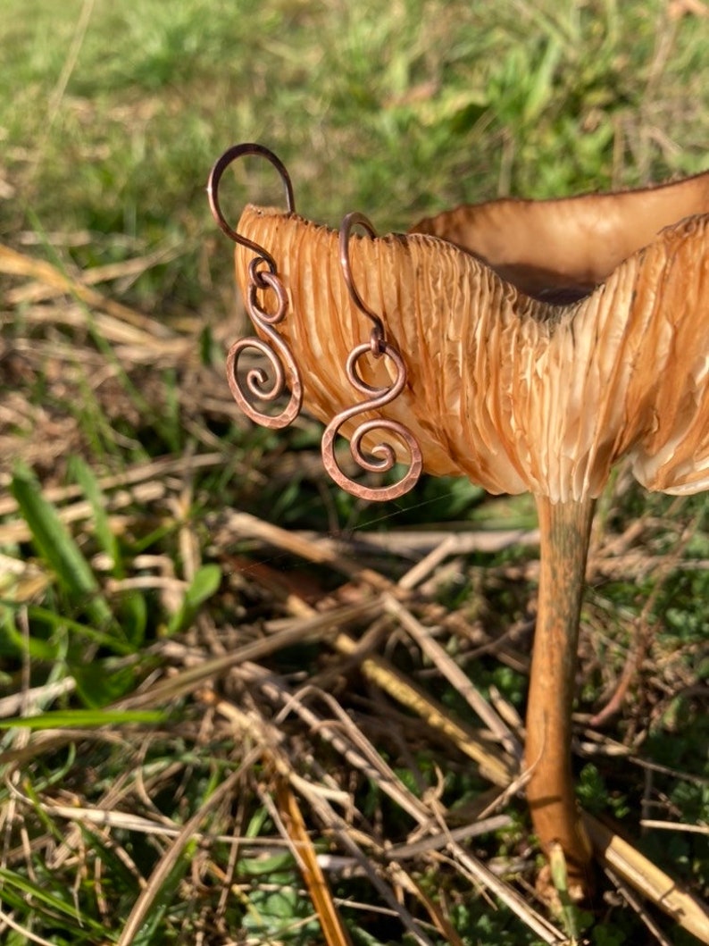 spiral earrings, copper, wirework, celtic jewerly, viking wedding, copper jewerly image 5