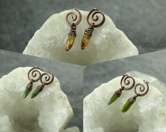 Earrings, copper, copper jewelry, stud earrings with pendant, wire jewelry, Celtic jewelry, Viking, LARP *Selection*