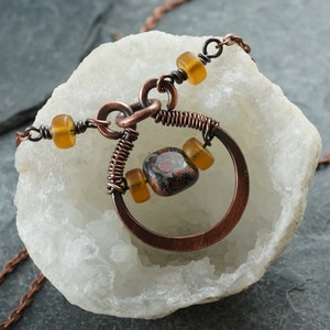 Copper pendant with chain, jasper, Viking jewelry, gift, Celtic, copper ring, copper jewelry
