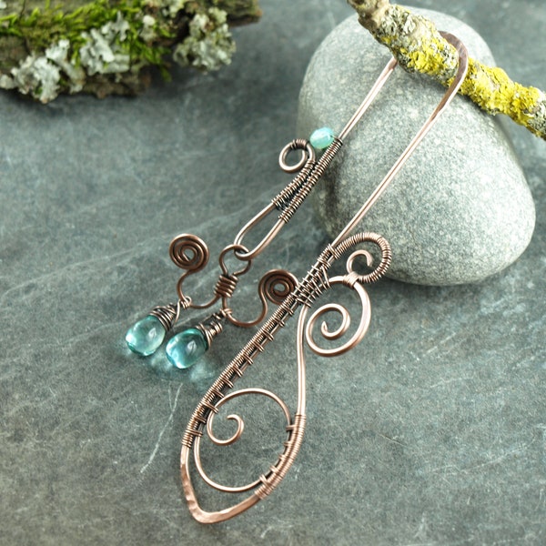 Bookmark, wire work, Copper, turquoise