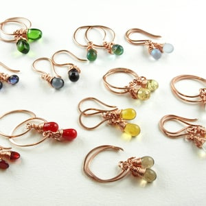 Earrings - *SELECTION* - copper with glass drops, Middle Ages, earrings, garb, Celtic copper jewelry, Viking, wedding anniversary gift
