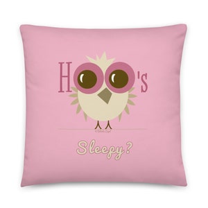Hoo&#39;s Sleepy? Pink Pillow Case with Cute Original Cartoon Owl