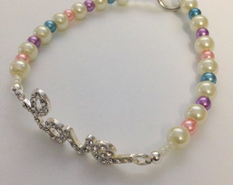 Bisexual Pride Bracelet - "Love" Rhinestone & Pearl Bracelet, Bi Pride, Pastel, Pride Flags, LGBTQ