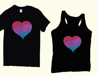 Bi Pride Glitter Heart T-Shirt or Tank -- LGBTQ -- Bisexual Pride