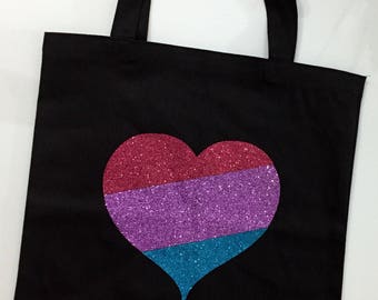 Bi Pride Glitter Heart Tote Bag -- Bisexual Pride LGBTQ