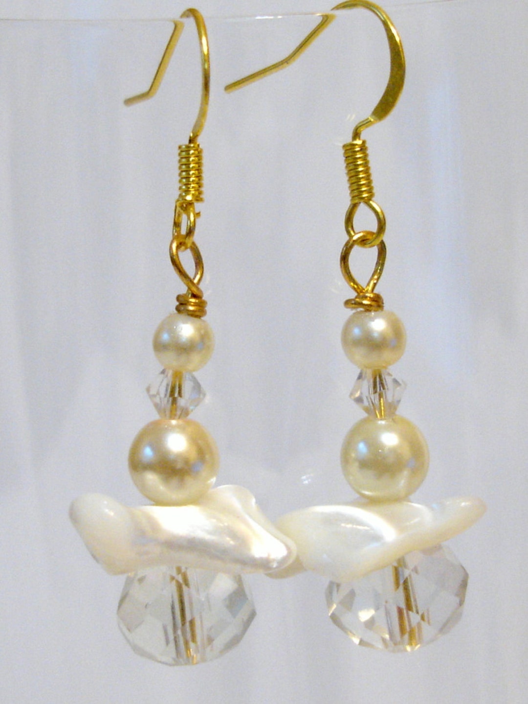 Mother of Pearl Crystal Drop Earrings, Pearl Drop Earrings - Etsy