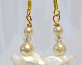 Mother of Pearl Crystal Drop Earrings, Pearl drop earrings