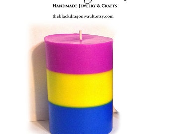 Pansexual Pride 3" x 4.5" Round Soy Pillar Candle - Pan Pride, Soy Candle, Scented Candle, Choose your Scent, Cinnamon Bun, Coconut Lime