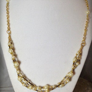 Ecru Pearl, Bronze, and Gold Twisted Chain Necklace, Mother's Day Gift image 2