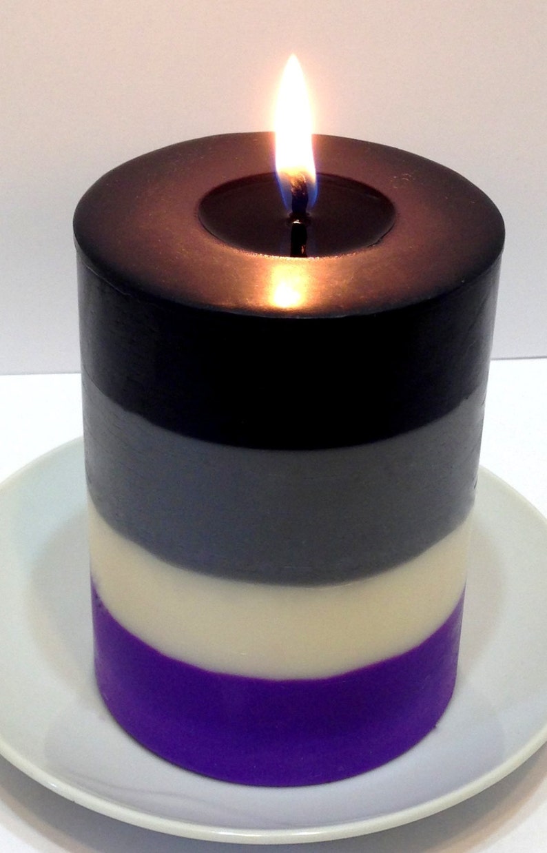 Asexual Pride 3 x 4.5 Round Soy Pillar Candle Ace Pride, Cake Scented Candle, Soy Candle, AVEN, Birthday Cake Scent image 2