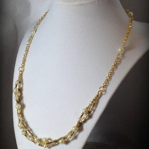 Ecru Pearl, Bronze, and Gold Twisted Chain Necklace, Mother's Day Gift image 1