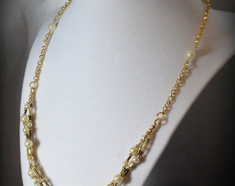 Ecru Pearl, Bronze, and Gold Twisted Chain Necklace, Mother's Day Gift