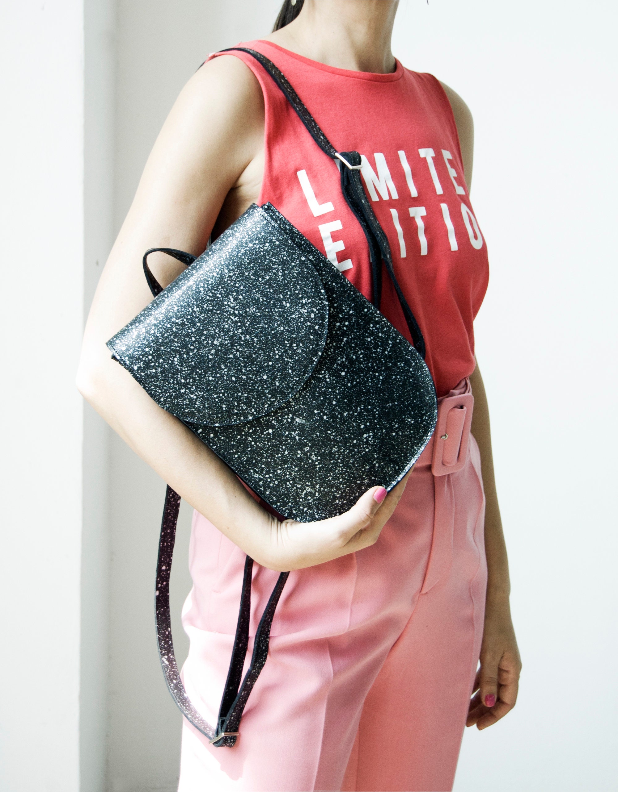 Small Black half moon leather backpack for women backpack Etsy