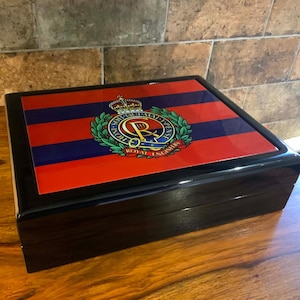 Royal Engineers Military Medals and Memorabilia Box with Personalised Ceramic Top