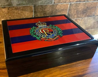 Royal Engineers Military Medals and Memorabilia Box with Personalised Ceramic Top