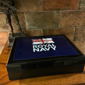 Royal Navy Premium Medals and Memorabilia Box,  Beautiful Wood and Ceramic Box, Great Gift box.