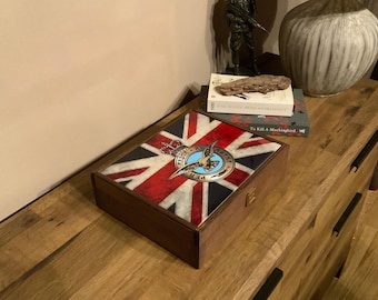 Personalised Royal Air Force, RAF with Union Flag , Large Medals and Memorabilia Box,