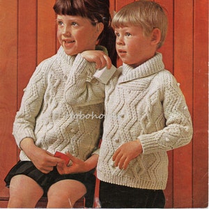 Vintage Childrens Aran Sweater Knitting Pattern Pdf Shawl Collar Cable ...
