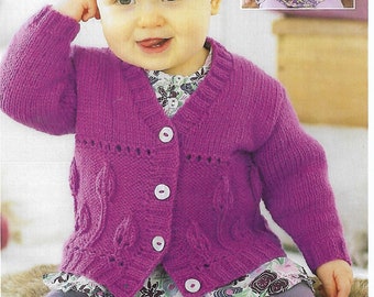PDF Baby Girls Scalloped Edge Leaf Sweater Jumper Cardigan Knitting Pattern 4 ply 12-24 in Premature 4 years Downloadable vintage 4359