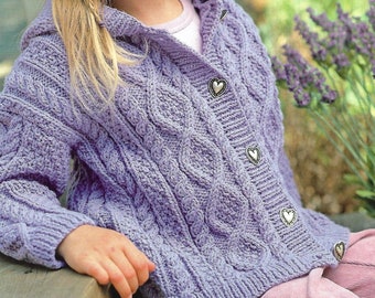 childrens aran cardigan knitting pattern pdf childs cable jacket hood or collar 22-32" aran worsted 10ply pdf instant download