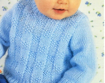 baby KNITTING PATTERN pdf baby sweater baby jumper round neck 16-22" DK light worsted 8ply pdf instant download