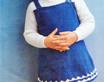 vintage girls pinafore sweater knitting pattern pdf childs dress jumper 22-28 3ply light fingering pdf instant download