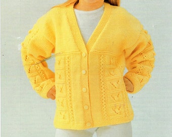 childrens cardigan knitting pattern pdf download girls v neck patterned cardigan 22-32" DK light worsted 8ply childrens knitting pattern pdf