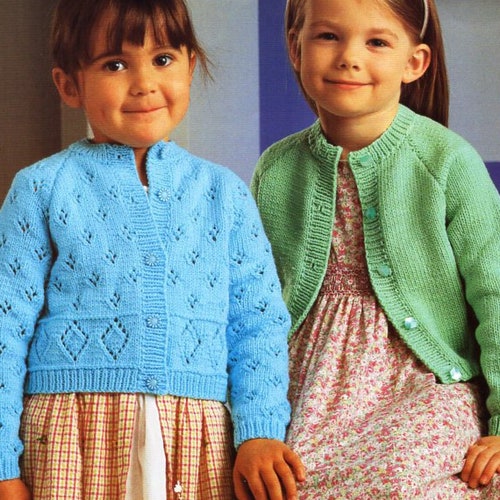 Girls Cardigan Knitting Pattern Pdf Childrens Lacy / Plain - Etsy UK