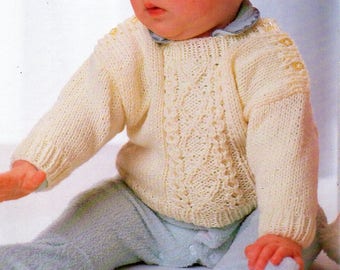 baby childrens sweater knitting pattern PDF striped jumpers button shoulder 18-26inch DK light worsted 8ply pdf instant download