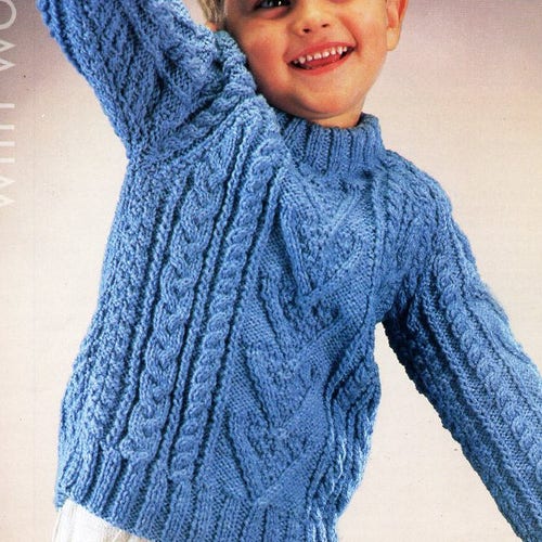Childs Aran Sweater Knitting Pattern 