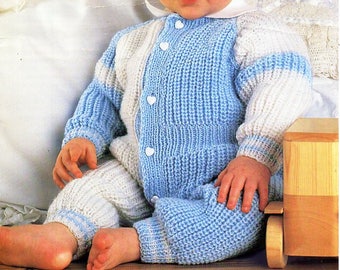 baby all in one knitting pattern pdf fishermans rib playsuit jumpsuit rompers sleepsuit 18-24" DK light worsted 8ply pdf instant download