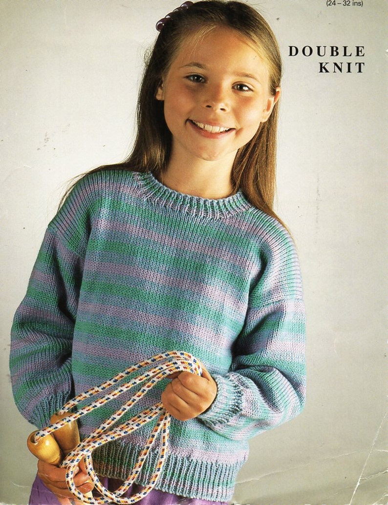 Childrens Striped Sweater Knitting Pattern PDF Round Neck Etsy New