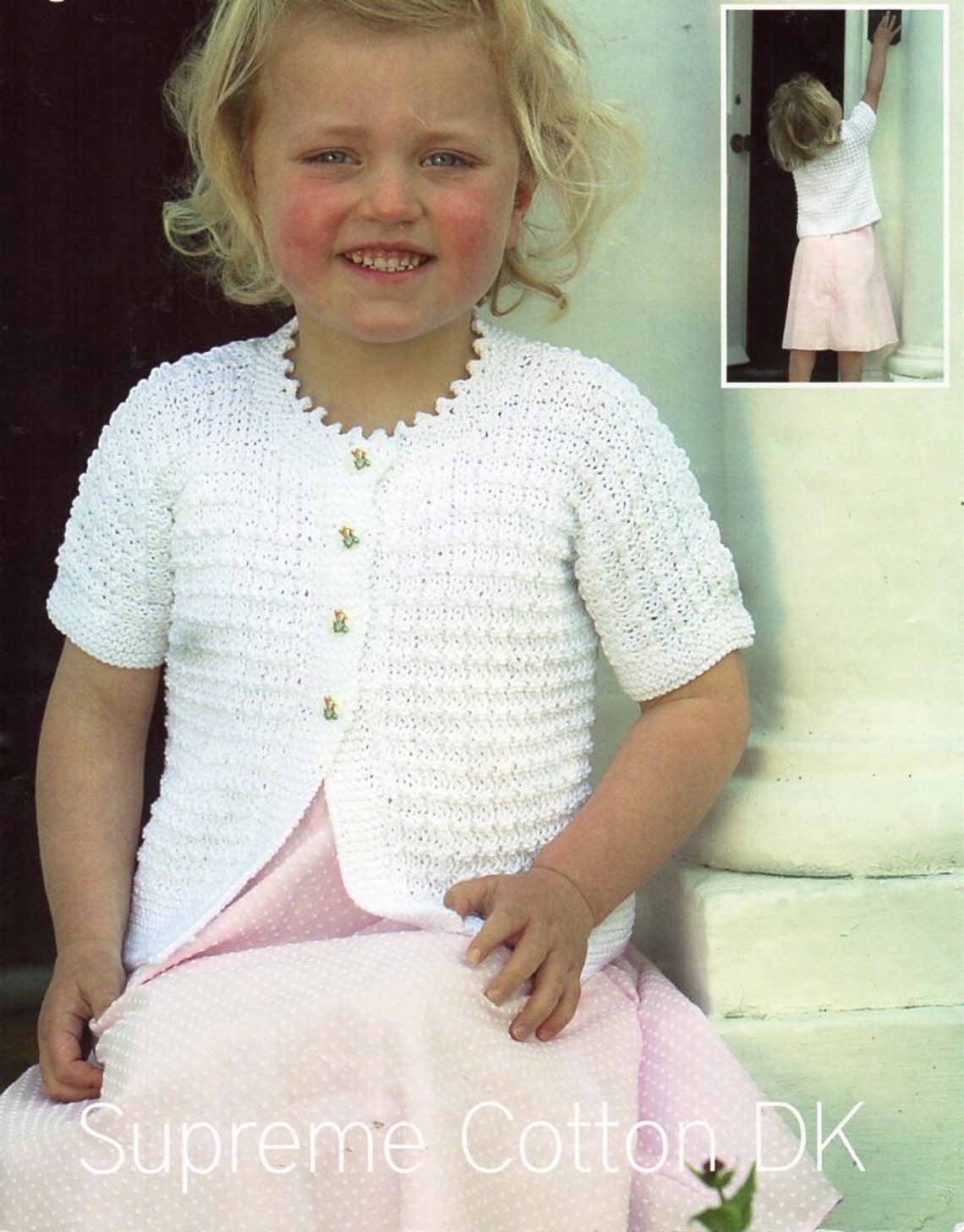 Girls Short Sleeve Cardigan Knitting Pattern Pdf Cotton DK Etsy UK