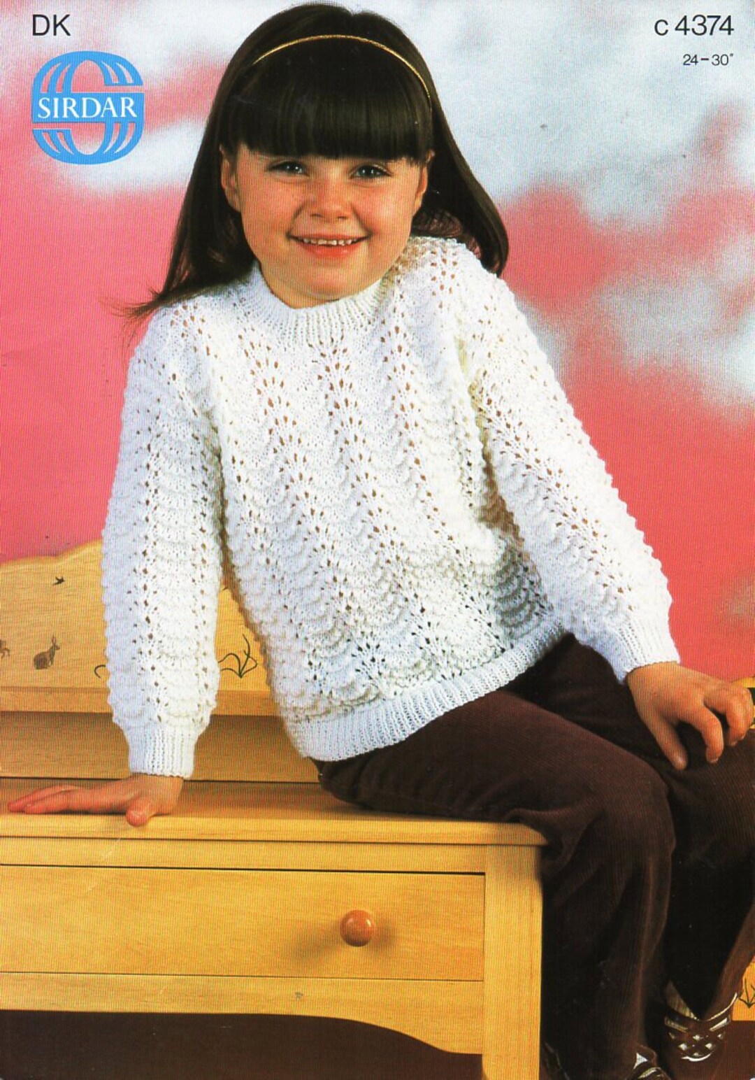 Girls Sweater Knitting Pattern Pdf DK Childrens Lacy Jumper Feather
