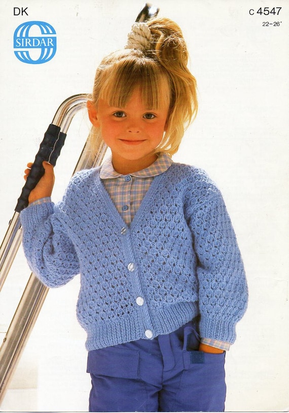 Baby Girls Lacy Fan Eyelet Cardigan V round neck KNITTING PATTERN DK 18-22/"