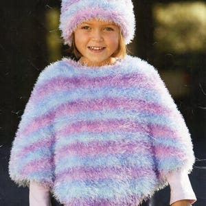 Girls Furry Poncho Hat Knitting Pattern Pdf Childrens Poncho - Etsy UK