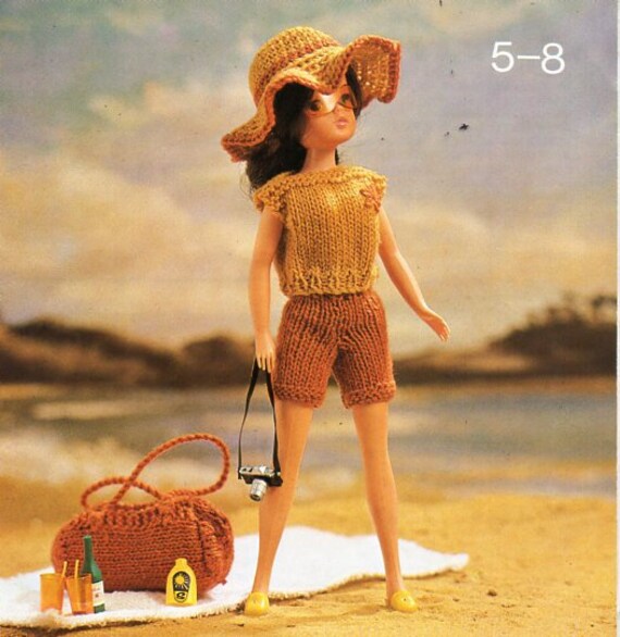 Vintage Teenage Doll Clothes Beach Set Knitting Pattern Pdf Barbie