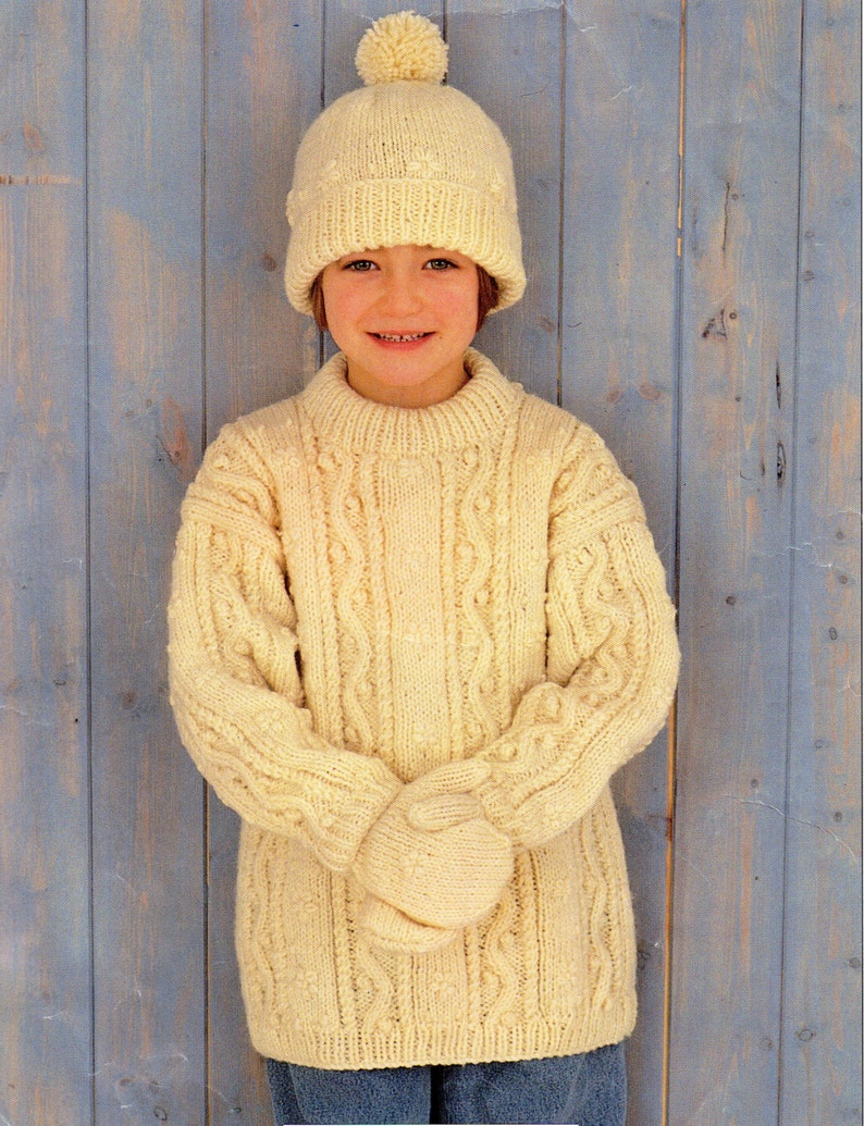 Childrens Aran Sweater Knitting Pattern Pdf Cable Jumper Aran Etsy UK