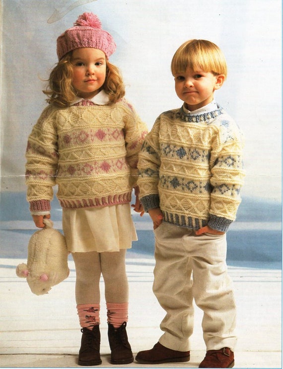 Childrens Cable Sweater Knitting Pattern Pdf Childs Fair Isle - Etsy UK