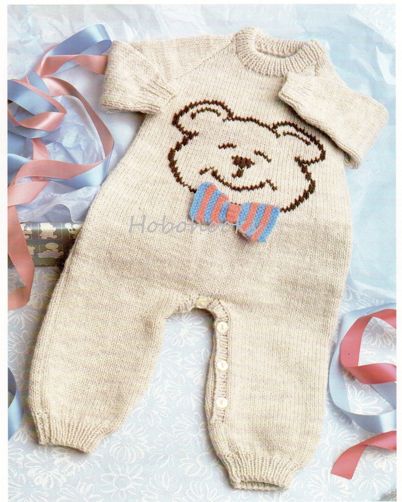 Baby Knitting Pattern Baby All in One Teddy Bear Motif Baby Etsy