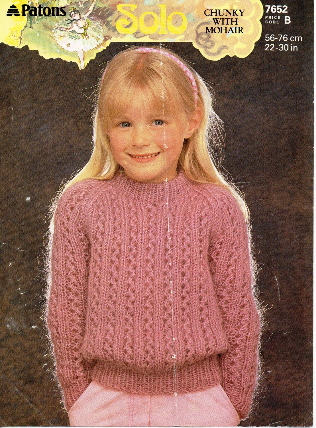 vintage childrens mohair sweater knitting pattern PDF chunky girls lacy mohair jumper 22-30